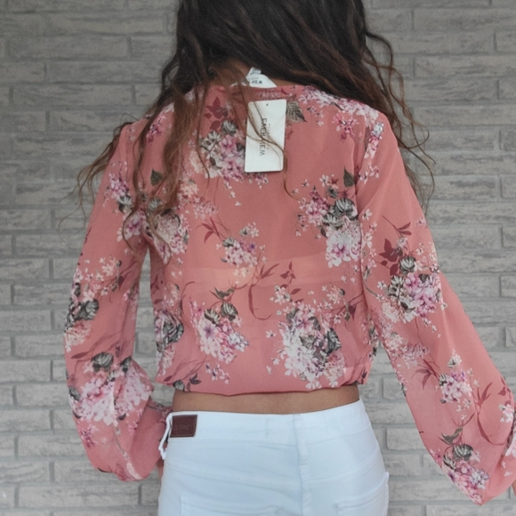 Pink Floral Chiffon Blouse - Picture 3 of 10